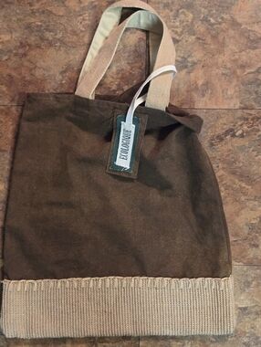 Vintage Olive Green Tote with Tan Straps